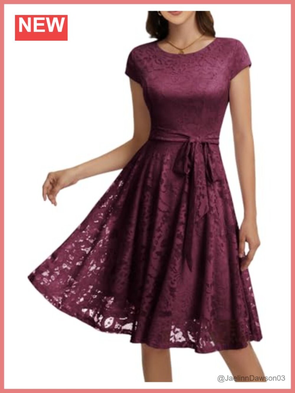 Lace Cocktail Wedding Party Dress High Waist A-Line Knee Length Cap Sleeve